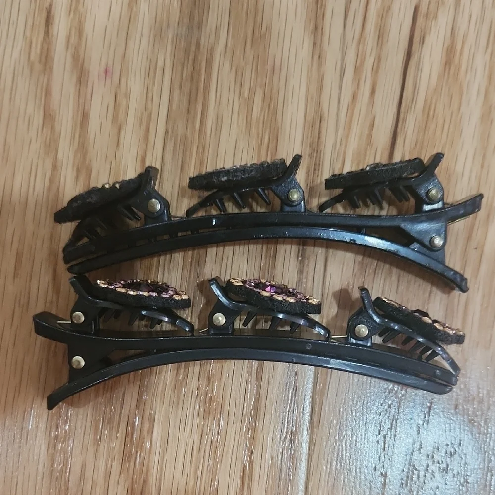 Chic Black and Purple Crystal Hair Clips